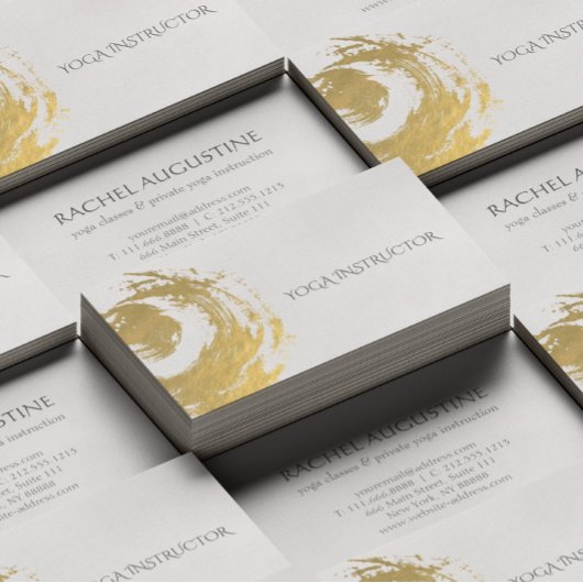 Carte De Visite élégante avec symbole zen, tracé en faux or