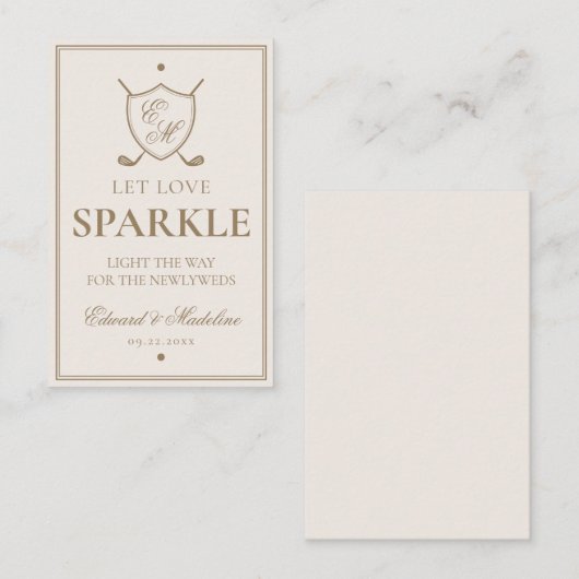 Carte De Visite Élégante Balise Mariage Sparkler Crest Monogram (Devant / Derrière)