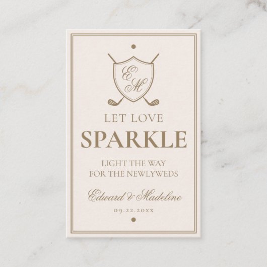 Carte De Visite Élégante Balise Mariage Sparkler Crest Monogram (Devant)