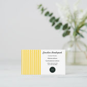 Carte De Visite Elégante bande jaune et blanche avec logo (Debout devant)