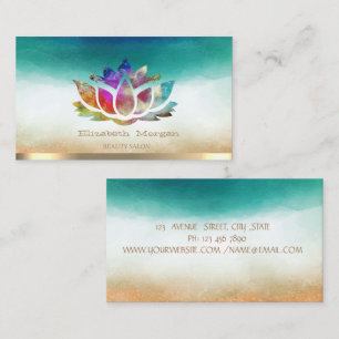 Carte De Visite Elégante bande or colorée Lotus Aquarelle