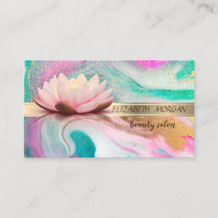 Carte De Visite Elégante Bande Or Confetti, Lotus, Marbre