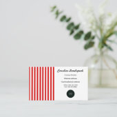Carte De Visite Elégante bande rouge et blanche avec logo (Debout devant)
