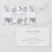Carte De Visite Elégante Beauté Bleu Motif Floral Cosmetologue (Devant / Derrière)