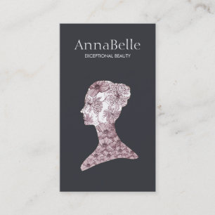 Carte De Visite Elégante Beauté Fille visage main tiré floral Salo