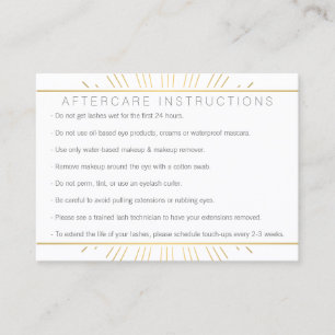 Carte De Visite Elégante Beauté Gold Sunburst Lash Aftercare