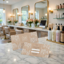 Carte de visite élégante beige avec motif botaniqu