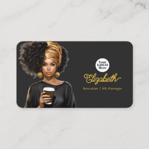 Carte De Visite Élégante Black and Gold Black Woman Boss Branding