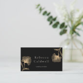 Carte De Visite Élégante Black Gold Floral Feminine (Debout devant)