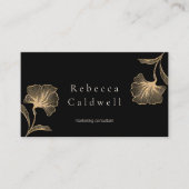 Carte De Visite Élégante Black Gold Floral Feminine (Devant)