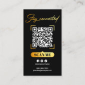 Carte De Visite Elégante Black Gold Qr Code & Photo Hair Stylist (Dos)