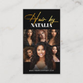 Carte De Visite Elégante Black Gold Qr Code & Photo Hair Stylist (Devant)