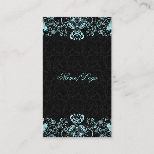 Carte De Visite Elégante Black & Pastel Blue Floral (Devant)
