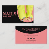 Carte De Visite Élégante Black Pink Feminine Moderne Nail Tech (Devant / Derrière)