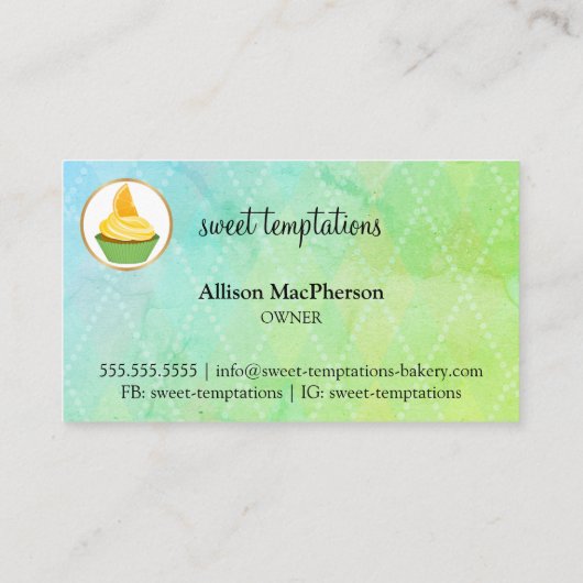 Carte De Visite Élégante boulangerie Cupcake & Gold Scroll (Dos)