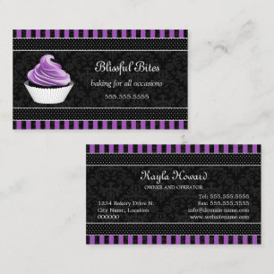 Carte De Visite Élégante Boulangerie de Cupcake pourpre damassé