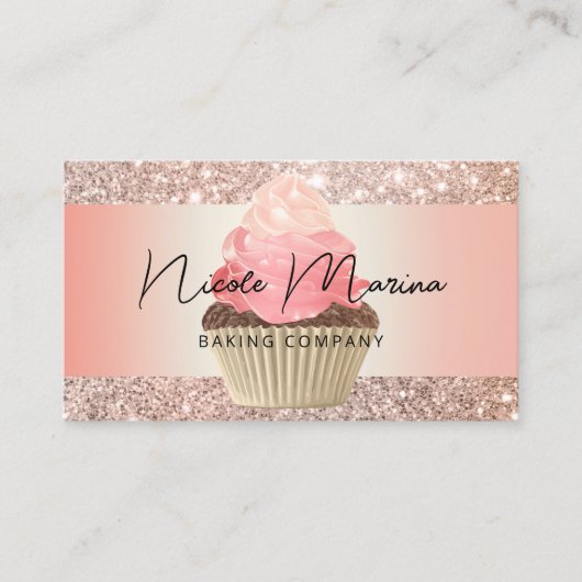 Carte De Visite Élégante boulangerie Rose Gold Cupcake (Devant)