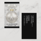 Carte De Visite Élégante boule de Noël en argent sur les lumières  (Devant / Derrière)