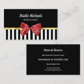 Carte De Visite Elégante Bow Rouge Grilles Noir et Blanc Avec Or (Devant / Derrière)