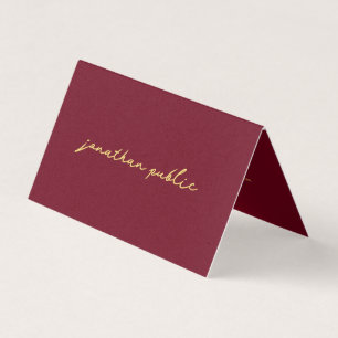 Carte De Visite Élégante calligraphie Bourgogne Rouge Or Plié