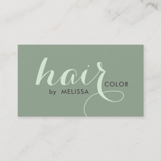 Carte De Visite Élégante Calligraphie Couleur des cheveux sur Sage (Devant)