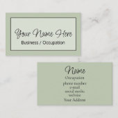 Carte De Visite Elégante calligraphie sauge vert moderne (Devant / Derrière)