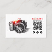 Carte De Visite Élégante caméra photo à main dessinée QR Code (Dos)