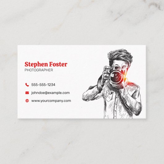 Carte De Visite Élégante caméra photo à main dessinée QR Code (Devant)