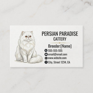 Carte De Visite Élégante Chatterie de Chat Persan Blanc