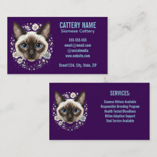Carte De Visite Élégante Chatterie de Chat Siamois Minimaliste Per