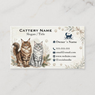 Carte De Visite Élégante chatterie Maine Coon aquarelle personnali