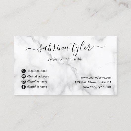 Carte De Visite Elégante ciseaux floraux en marbre doré coiffeuse (Dos)
