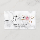 Carte De Visite Elégante ciseaux floraux en marbre doré coiffeuse (Devant)