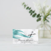 Carte De Visite Elégante coiffeuse de ciseaux bleus élégante et mo (Debout devant)