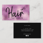 Carte De Visite Elégante coiffeuse de ciseaux violets et noirs (Devant / Derrière)