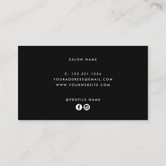 Carte De Visite Elégante coiffeuse de ciseaux violets et noirs (Dos)