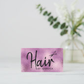 Carte De Visite Elégante coiffeuse de ciseaux violets et noirs (Debout devant)