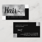 Carte De Visite Elégante coiffeuse élégante ciseaux d'argent chic (Devant / Derrière)