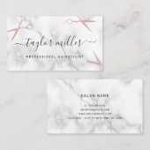 Carte De Visite Elégante coiffeuse élégante rose de ciseaux d'or (Devant / Derrière)