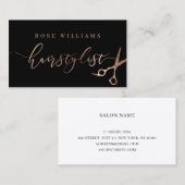 Carte De Visite Elégante coiffeuse rose de ciseaux noir et or (Devant / Derrière)