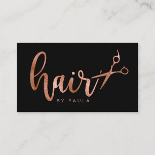 Carte De Visite Elégante coiffeuse rose de ciseaux noir et or