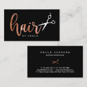 Carte De Visite Elégante coiffeuse rose de ciseaux noir et or (Devant / Derrière)
