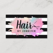 Carte De Visite Elégante coiffeuse rose d'or et ciseaux verts (Devant)