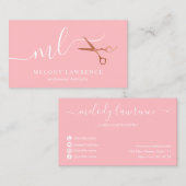 Carte De Visite Elégante coiffeuse rose en cuivre (Devant / Derrière)