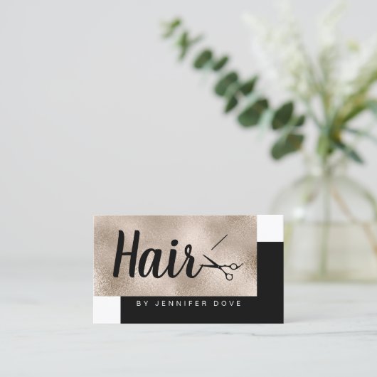 Carte De Visite Elégante coiffeuse stylée de ciseaux de champagne (Debout devant)