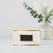 Carte De Visite Elégante collection de ligne Feuille or blanc mode (Debout devant)