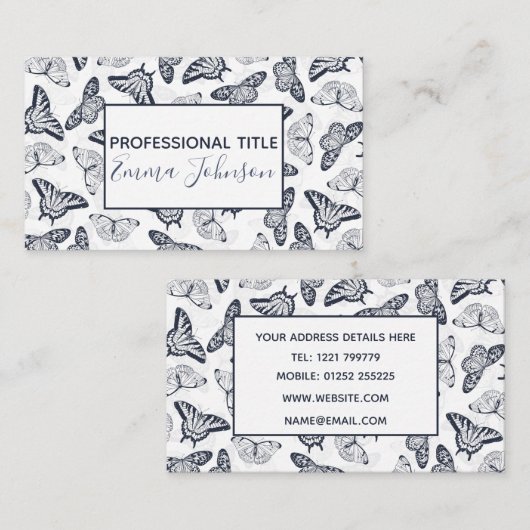 Carte De Visite Elégante conception de papillon noir blanc (Devant / Derrière)