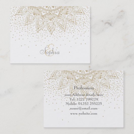 Carte De Visite Elégante conception de points Mandala Or (Devant / Derrière)