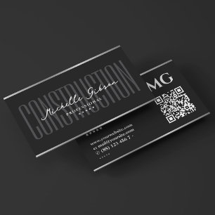 Carte De Visite Elégante construction professionnelle Noir Argent
