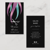 Carte De Visite Elégante coupe-cheveux moderne violet & ciseaux bl (Devant / Derrière)